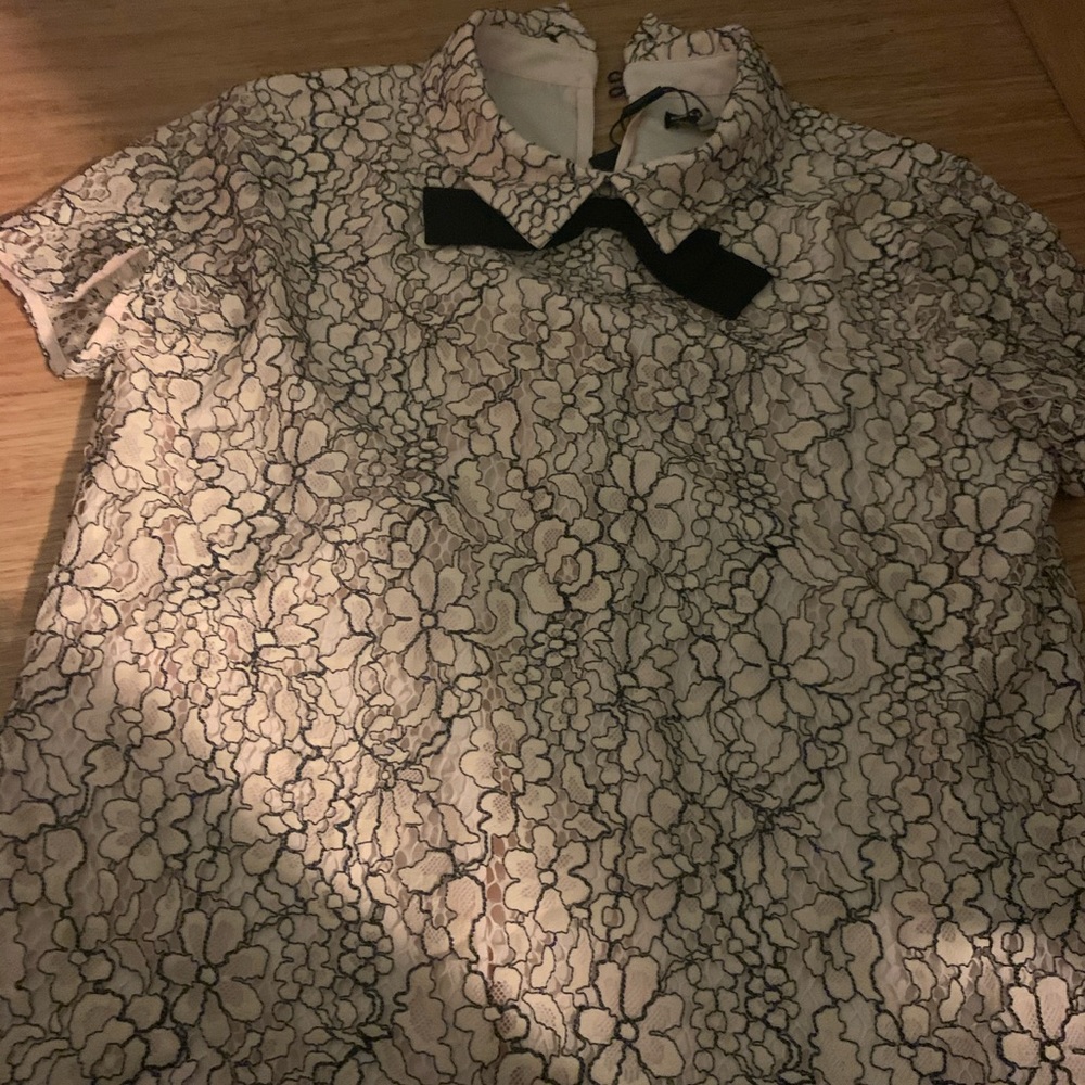 karl lagerfeld pink lace bow top